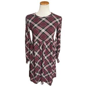 Youth Girls Knitworks Knit Works Long Sleeve Plaid Scoop Neck Dress Sz XL Plus